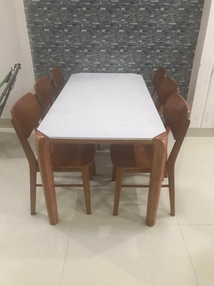 Bộ Bàn Cao Cấp Mặt Đá Gỗ Sồi Nga 6 Ghế  Hải Phòng